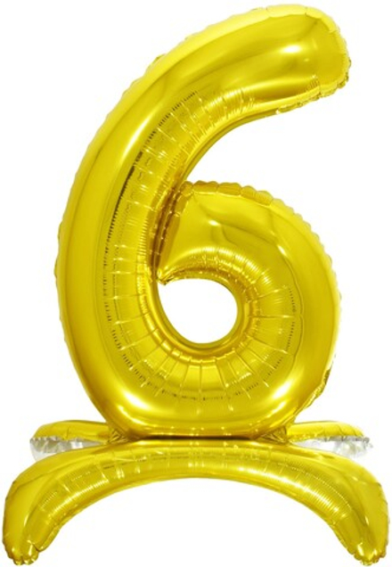 Шар (32''/81 см) Цифра, 6 на подставке, Золото