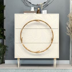 Комод Арт Колор leaves Классик Голд с 3 ящиками Кремовый белый