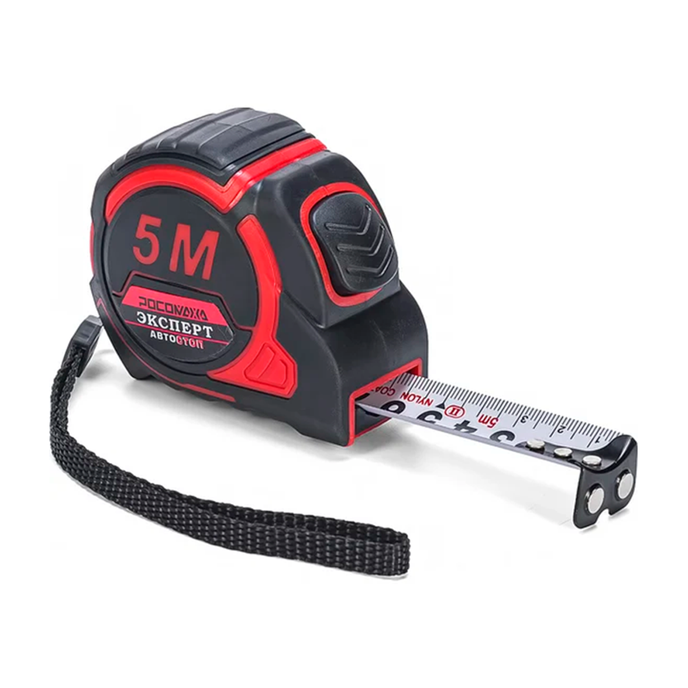 Рулетка в обр.корпусе ЭКСПЕРТ с функцией автостоп, нейлон.покрытием и магнитом (5,0 м; 25 мм) "РОСОМАХА" (603525)