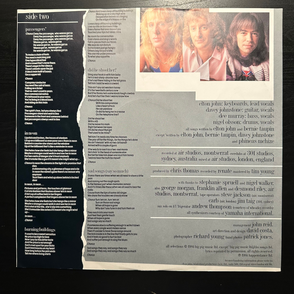 Elton John - Breaking Hearts (Голландия 1984г.)