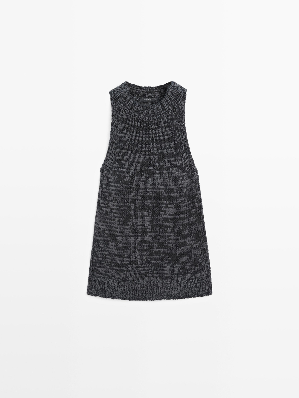 Massimo Dutti Вязаный топ с крапчатым узором и завязками на шее, угольный