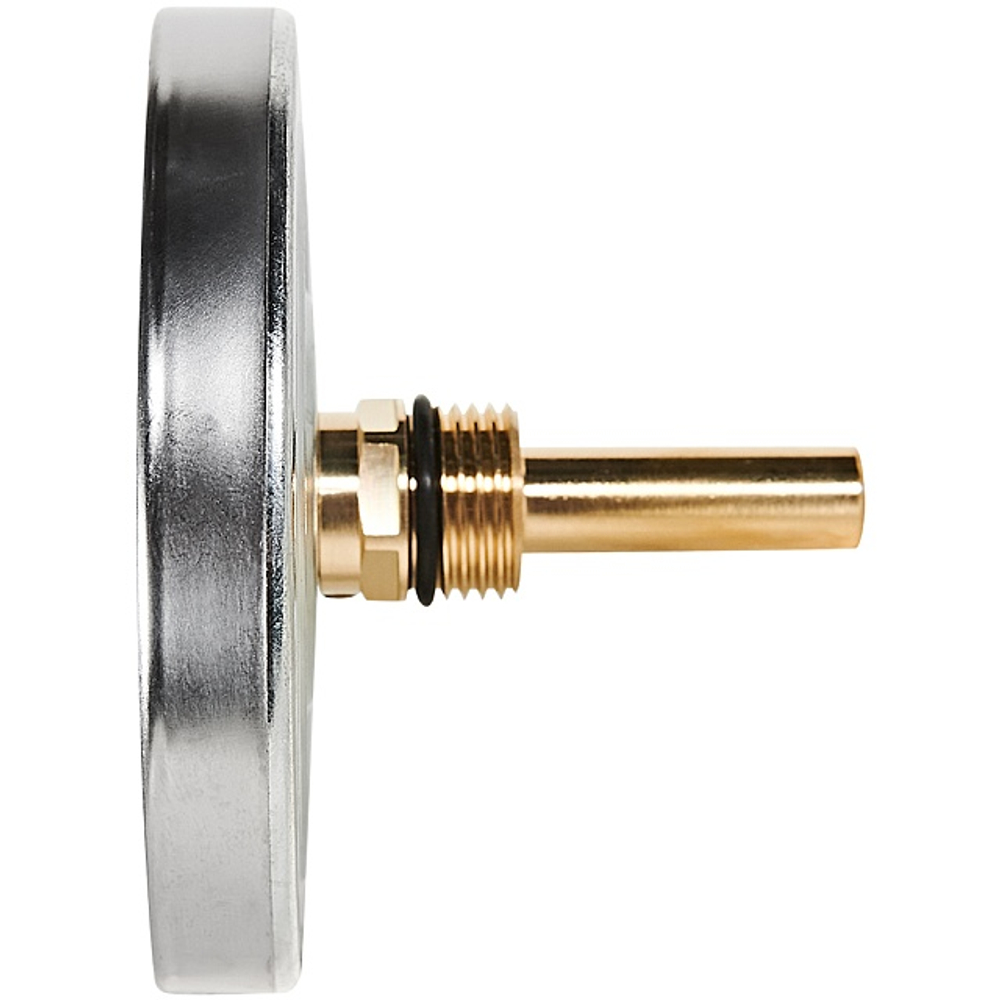 Термометр биметаллический аксиальный STOUT - 1/2" (D100мм, шкала 0-120°C, с гильзой 50 мм)