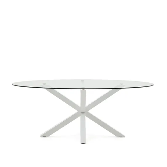 Овальный стол ARYA Argo из стекла, стальных ножек и белой отделкой 200x100