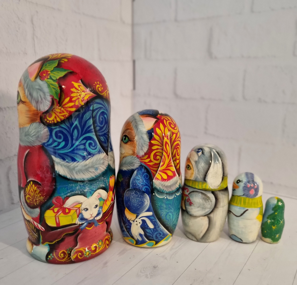 Матрешка Новогодняя кошечка 5 мест