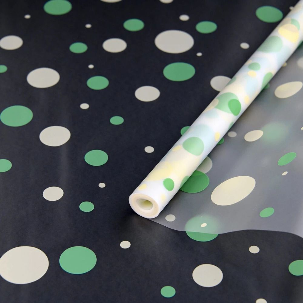 Пленка мат-я &quot;Конфетти&quot; 60см*200гр НЕЖНО-САЛАТОВЫЙ/КРЕМ