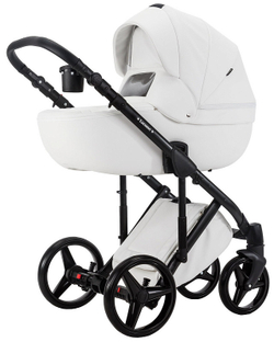Детская коляска Adamex Luciano Deluxe 2 в 1 Q107-C (БЕЛ 100% КОЖА-ЧЕРНАЯ РАМА)