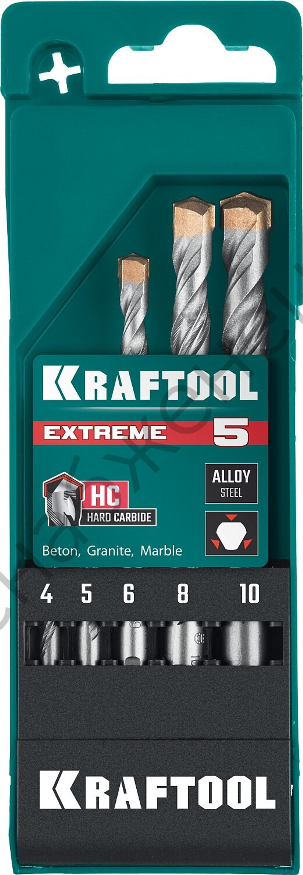 KRAFTOOL EXTREME 5 шт: 4-5-6-8-10 мм набор сверл по бетону, 3-х гранный хвостовик