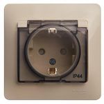 Schneider Electric Glossa Бежевый Розетка с заземляющими контактами со шторками с крышкой IP44, в сборе с рамкой скрытая установка GSL000248