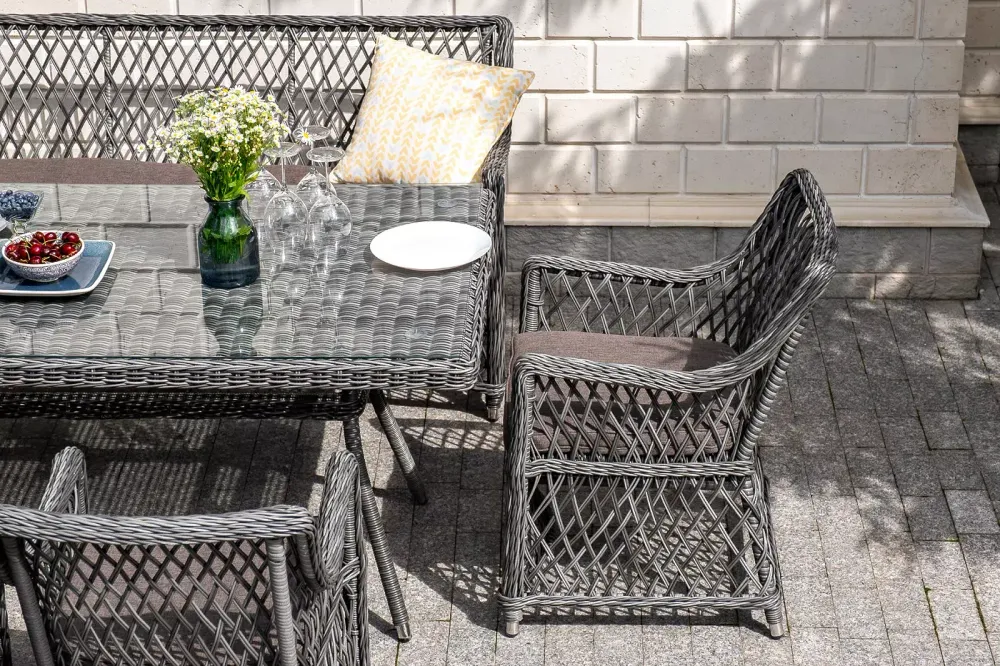 "Катания" обеденная группа плетеная на 6 персон, цвет графит