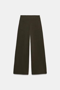 ZARA ПРЯМЫЕ БРЮКИ С ПУГОВИЦАМИ, ТЕМНО-КОРИЧНЕВЫЙ