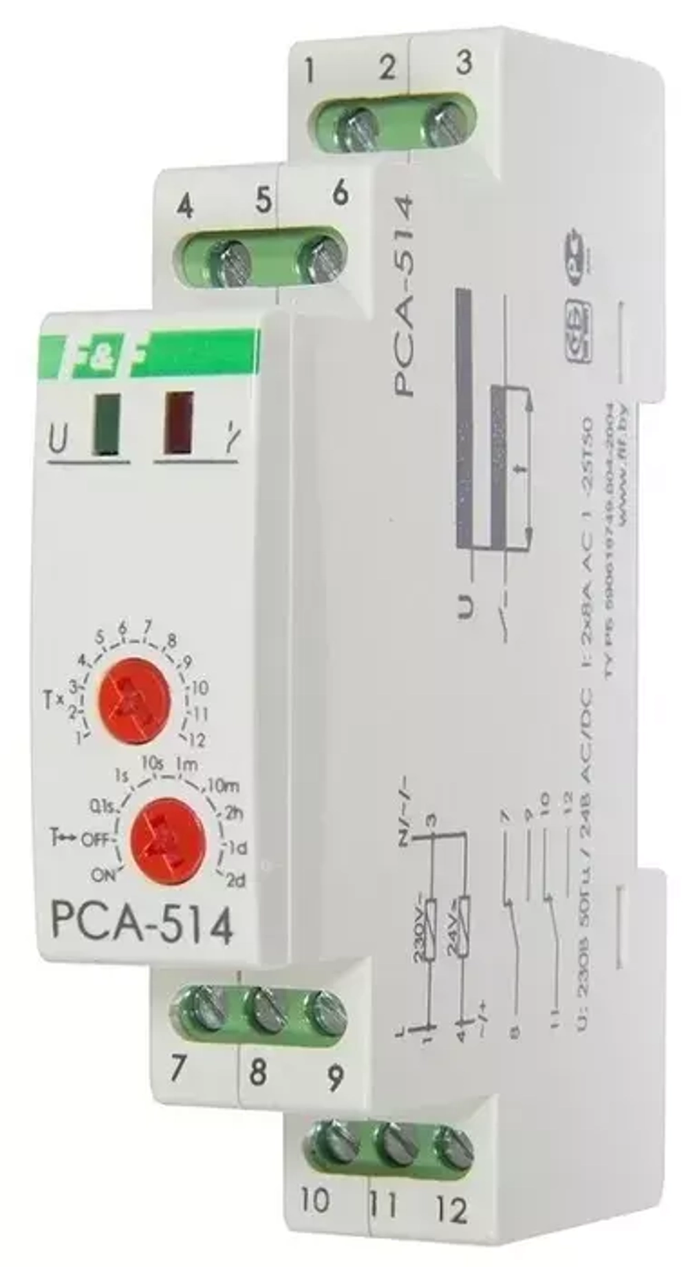 Реле времени PCA-514 2х8А 230В 2 перекл. IP20 задержка выключ.