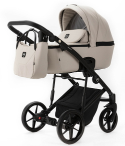 Детская коляска Adamex Mobi Deluxe New 2 в 1 MN-SA07 СВЕТЛО-БЕЖЕВАЯ КОЖА