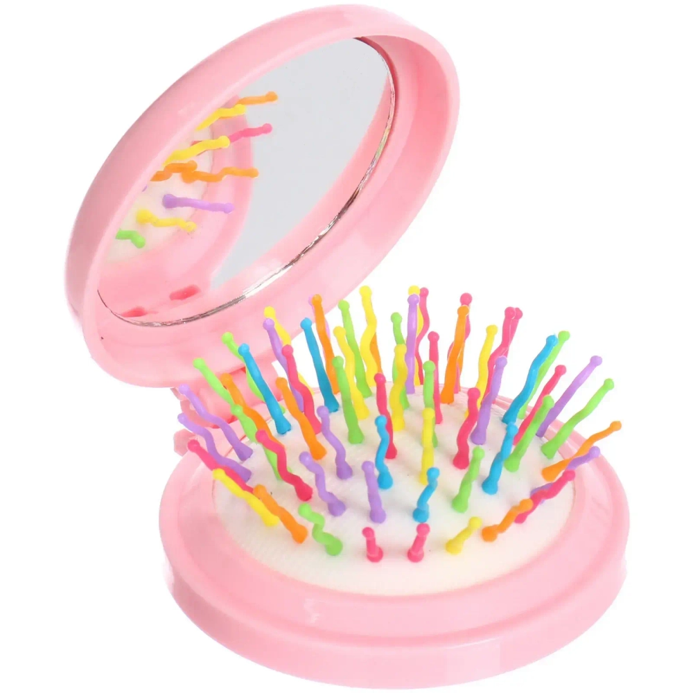 Расчёска массажная складная с зеркалом «Новогодний Дед Мороз», цвет микс, d-6см