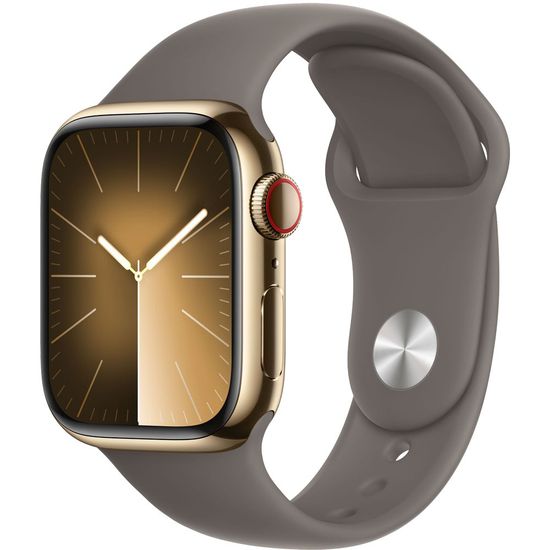 Apple Watch Series 9 GPS + Cellular 41mm Gold Stainless Steel Case with Clay Sport Band