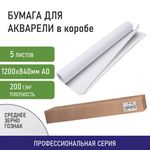 Бумага для акварели А0 (1200х840 мм), 5 листов, среднее зерно, 200 г/м2, ГОЗНАК, BRAUBERG ART CLASSIC, 114487