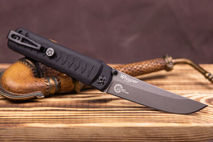 Нож складной Kizlyar Supreme WHISPER D2 TW G10-BH CB (TacWash, G10 Black Handle, Caged Ballbearing)