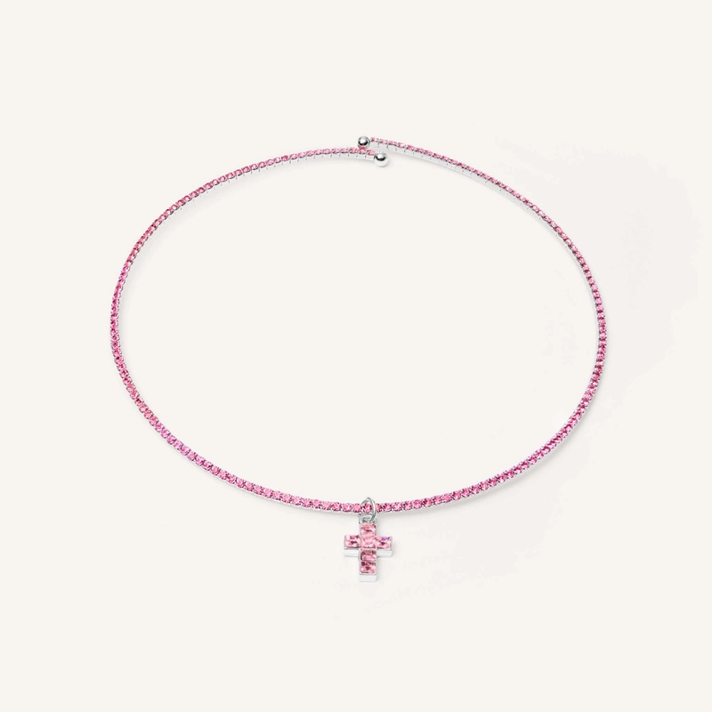 Колье Кубический Крест – Розовое