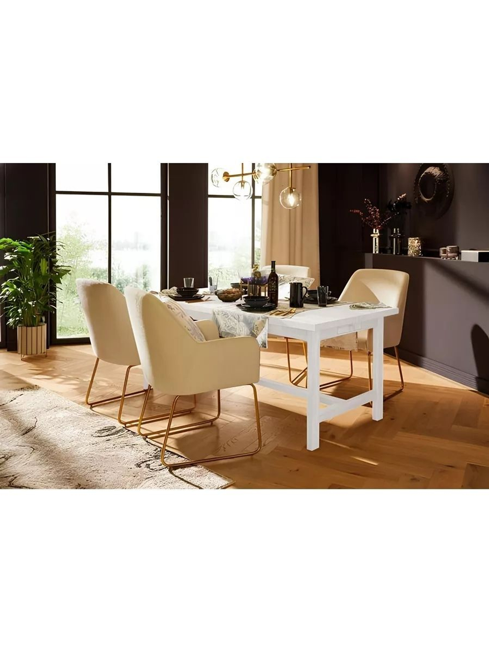 Дизайнерский обеденный стол 220х90х74 см Таула из массива дуба с 2 ящиками, белый