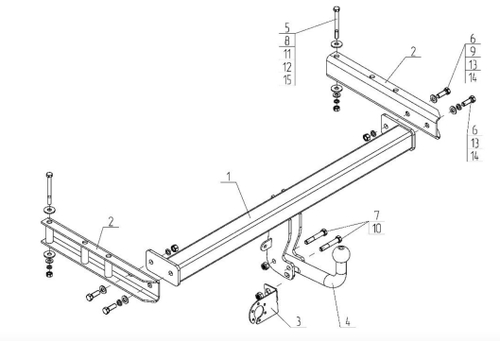 Фаркоп для Audi Q5 2008-2016 Тип шара: A. Нагрузки: 2400/75 кг, AU 04
