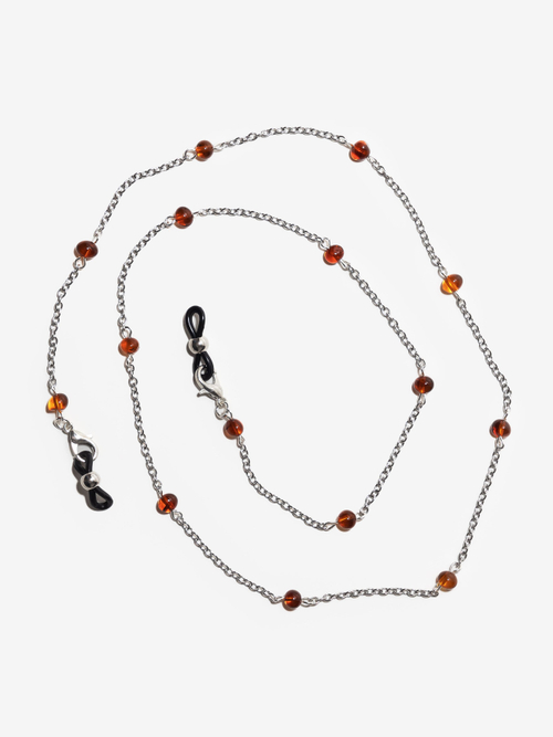 Держатель для очков с цельным янтарем, длина 70 см. Цепочка для очков натуральный камень