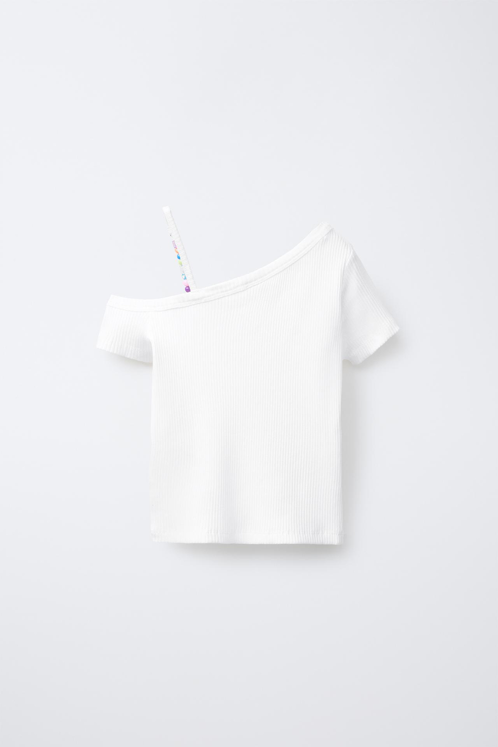 ZARA АСИММЕТРИЧНЫЙ ТОП В РУБЧИК С БУСИНАМИ, БЕЛЫЙ