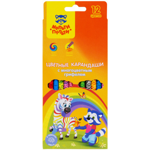 Карандаши с многоцветным грифелем Мульти-Пульти "Енот и радуга", 12цв., заточен., европодвес