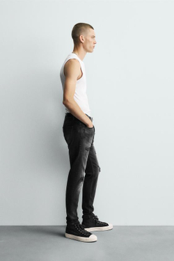 ZARA ДЖИНСЫ SKINNY FIT С ДЫРАМИ, УГОЛЬНЫЙ