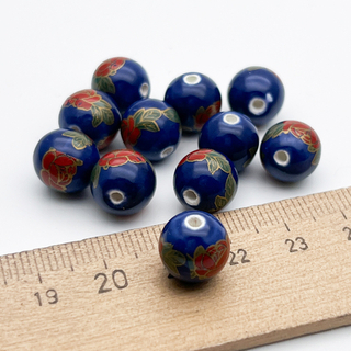 Бусины Шар с цветами, керамика, цвет синий+красный, размер около 10 мм, цена за 1 шт