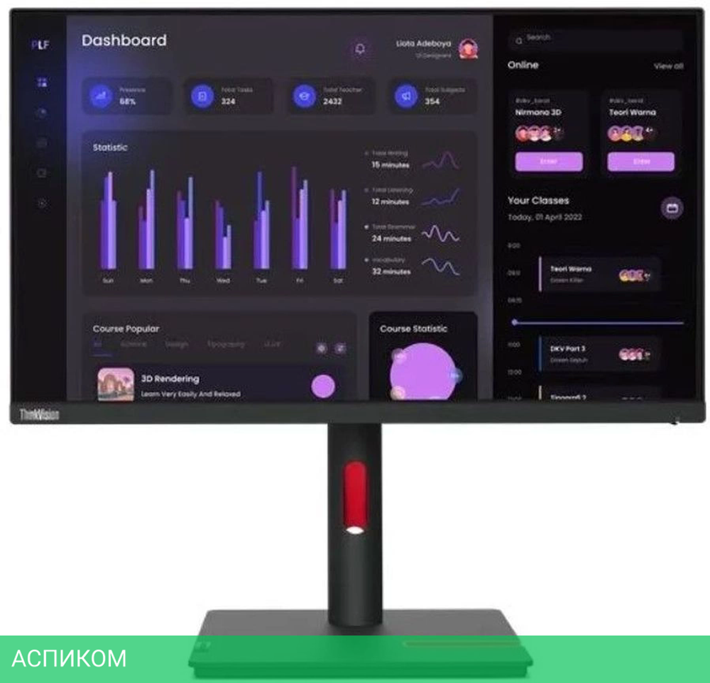Монитор Lenovo ThinkVision T24i-30 черный (63CFMATXUK)