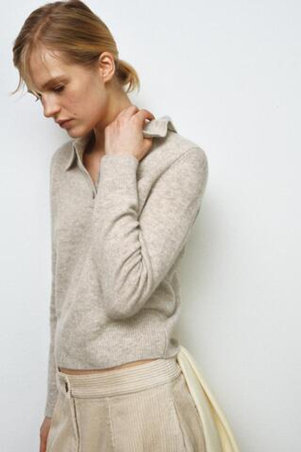 ZARA ОДНОТОННОЕ ПОЛО ИЗ 100% ШЕРСТИ, ПЕСОЧНЫЙ МЕЛАНЖ