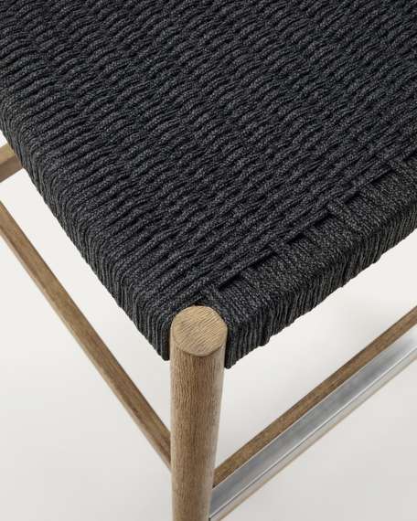 Полубарный стул Nina 62 см из массива акации с натуральной отделкой и черной веревкой