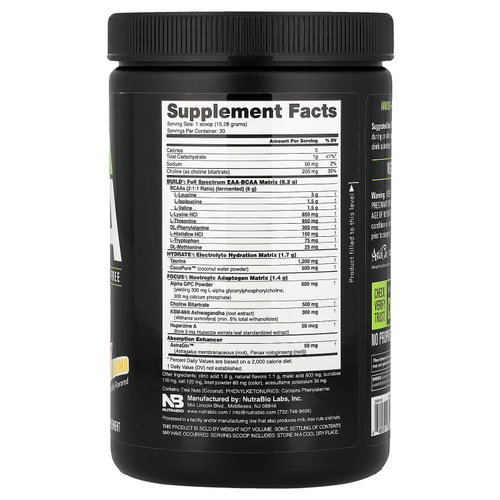 NutraBio, Alpha EAA, незаменимые аминокислоты, со вкусом клубники и лимона, 458 г (1 фунт)