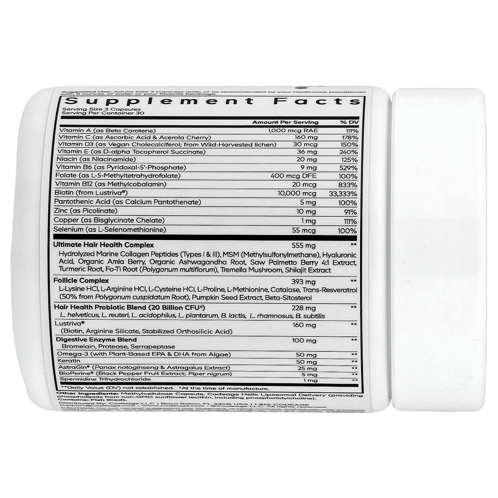 Codeage, Platinum, витамины для волос, 90 растительных капсул