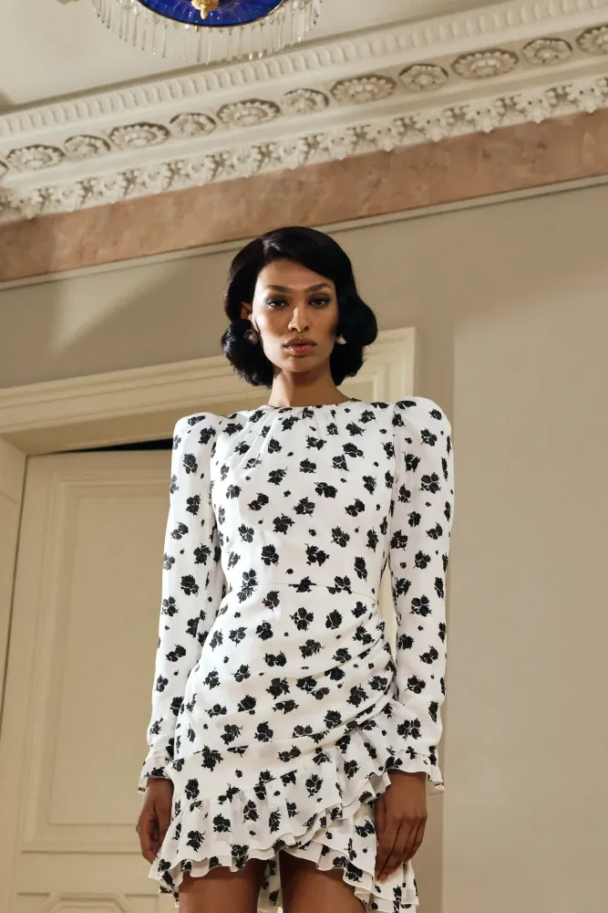 Шарлотта мини (Charlotte mini), платье мини из темно-зеленого крепдешина с цветочным принтом