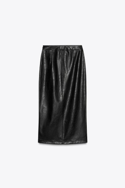 ZARA ЮБКА МИДИ ИЗ ИСКУССТВЕННОЙ КОЖИ, ЧЕРНЫЙ