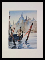 Картина авторская акварельная в паспарту 21х30 см на стену для интерьера "Венецианская романтика"