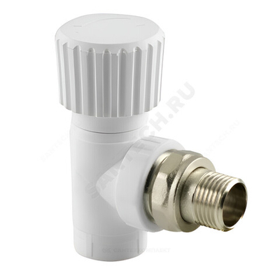 Клапан (вентиль) PP-R запорный белый Дн 20х1/2" Ру25 НР угловой для радиатора RTP (РосТурПласт) 10533