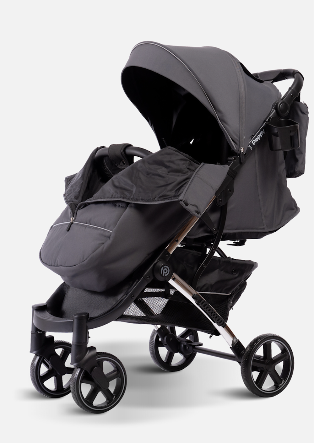Peppy Коляска прогулочная Polo 2.0 (steel grey) хром рама, сумка