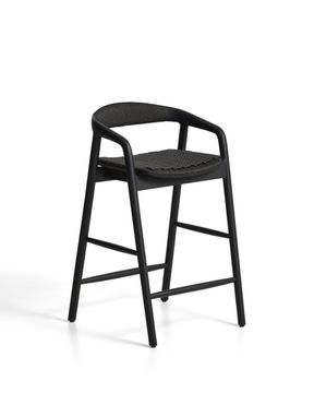 Уличный полубарный стул Derile из массива дуба и веревки в черной отделке