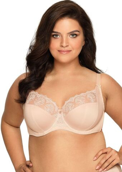 Бюстгальтер plus size на косточках с нежными кружевными элементами (Размер: 95H) (Цвет: телесный)