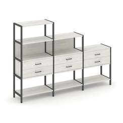 Shelf System Трехсекционный стеллаж четырех/трех/двухярусный с ящиками SN.STM-431 Дуб Наварра/Металл