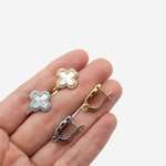 Швензы "Клевер", 18мм, перламутр, фианиты, родирование