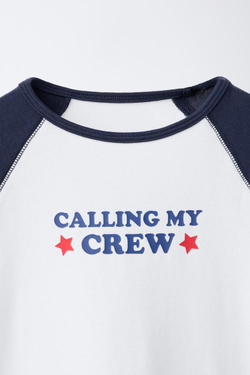 ZARA ФУТБОЛКА РЕГЛАН С НАДПИСЬЮ ИЗ МОДАЛА, ТЕМНО-СИНИЙ/БЕЛЫЙ