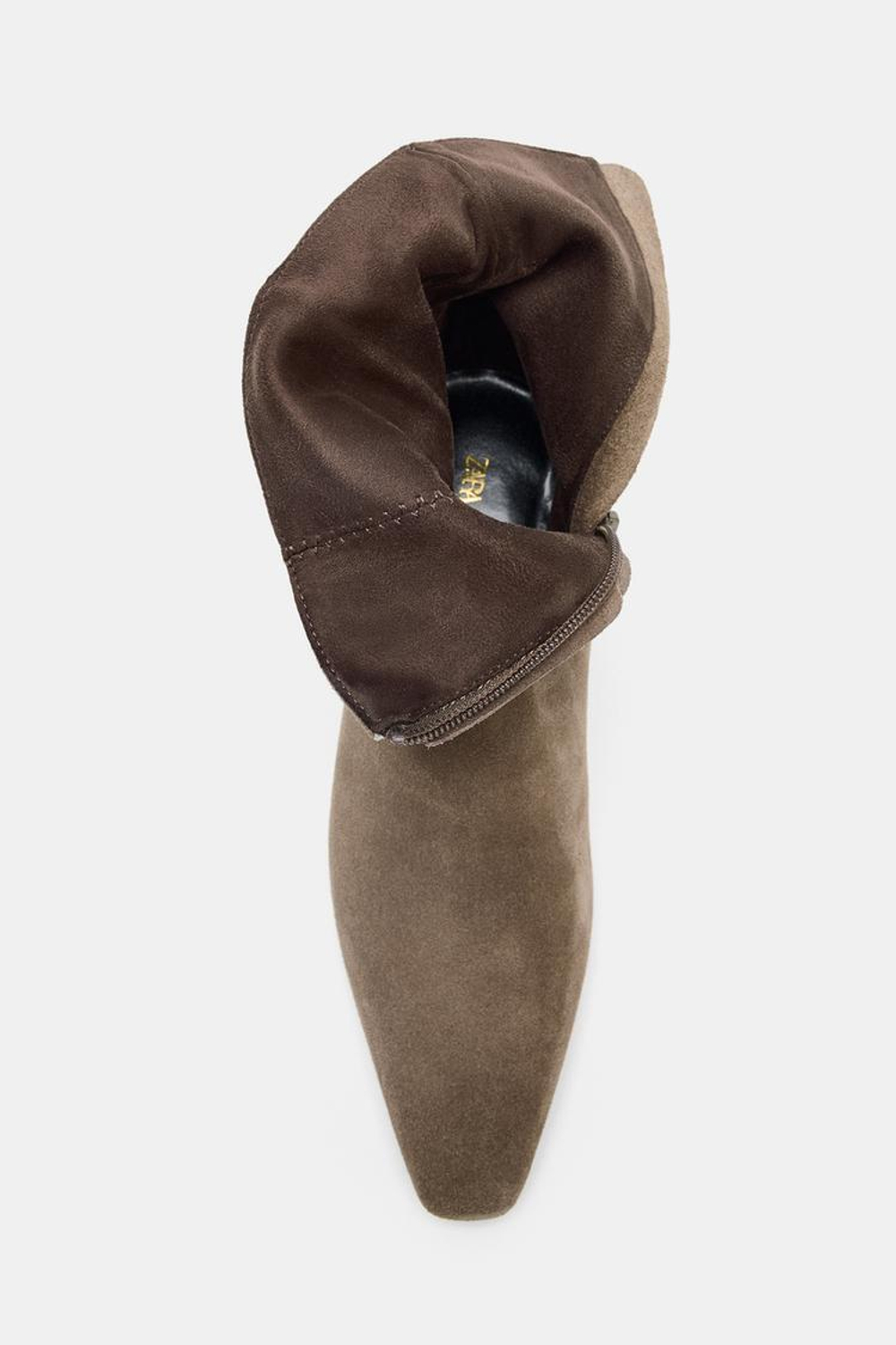 ZARAЗАМШЕВЫЕ БОТИЛЬОНЫ НА КАБЛУКЕ «KITTEN», СЕРО-КОРИЧНЕВЫЙ