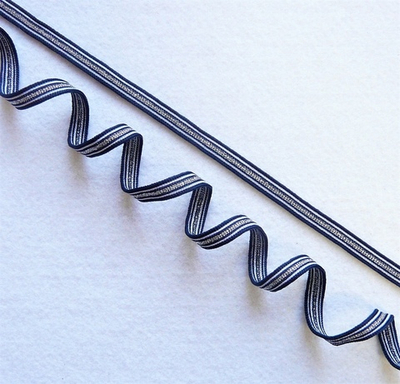 Лампасная лента (трикотажный, люрекс, 1,0 см). Т.синий/белый/серебро, ВО