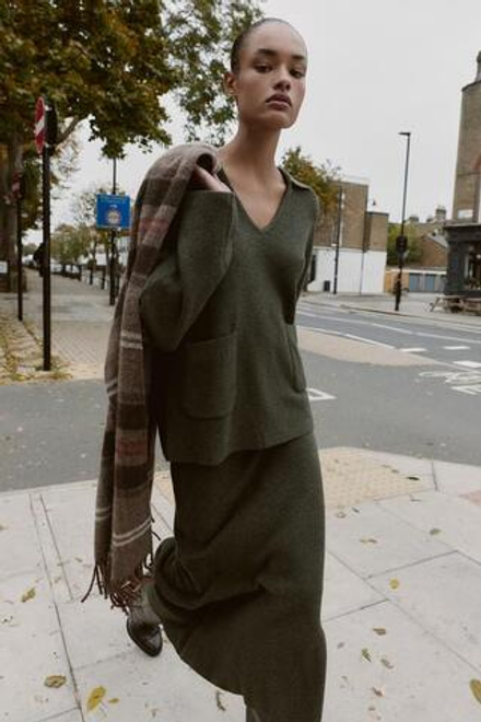 ZARA ЮБКА МИДИ ИЗ МЯГКОГО ТРИКОТАЖА, ЗЕЛЕНЫЙ МЕЛАНЖ