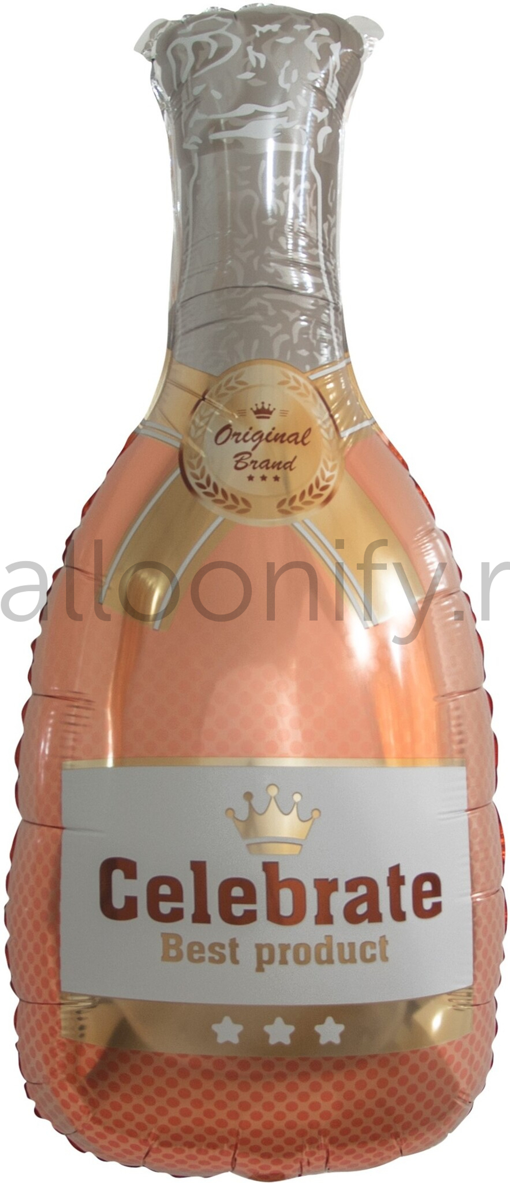 Шар (32''/81 см) Фигура, Бутылка Шампанское, Золотая корона, Розовое Золото, 1 шт.