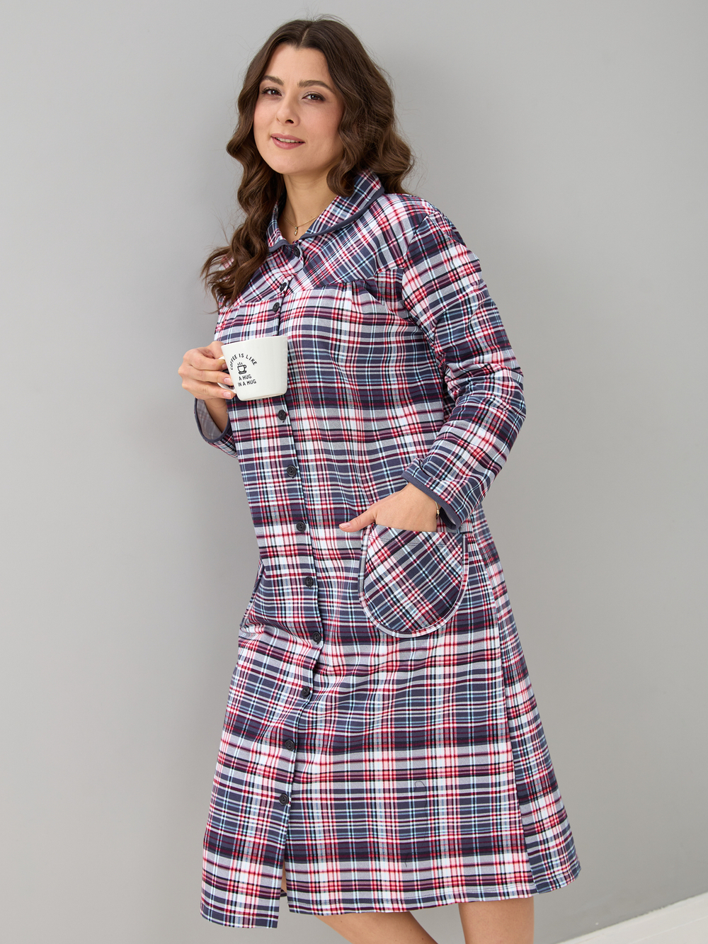 Халат Х-138/клеткасерая-краснобелая