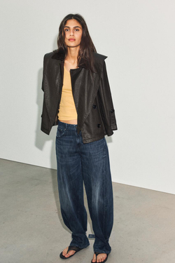 ZARA НАКИДКА ВОЩЕНАЯ С ОТСТЕГИВАЮЩИМСЯ ВОРОТНИКОМ, ТЕМНО-КОРИЧНЕВЫЙ