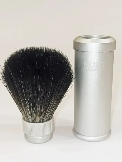 Дорожный помазок для бритья KURT, синтетика HI BRUSH, металлический тубус, серебро